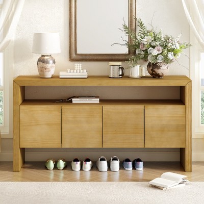 Brown Modern Storage Cabinet with Doors and Open Shelf, Natural Wood Finish Sideboard Console for Living Room, Entryway or Hallway-Maison Boucle
