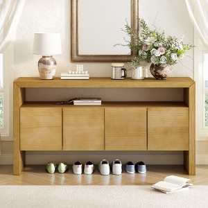 Brown Modern Storage Cabinet with Doors and Open Shelf, Natural Wood Finish Sideboard Console for Living Room, Entryway or Hallway-Maison Boucle - 1 of 4