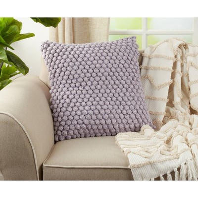Lavender Cotton Throw Pillow Set with Crochet Pom Pom Design