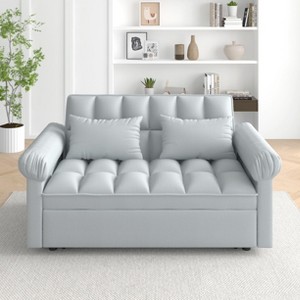 Pull-out Sleeper Sofa Bed, Convertible Loveseat Sofa Couch with Adjsutable Backrest & 2 Throw Pillows - ModernLuxe - 1 of 4