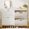 Fluted Shoe Storage Cabinet, Narrow Shoe Organizer with 2 Flip Drawers - 3 of 4