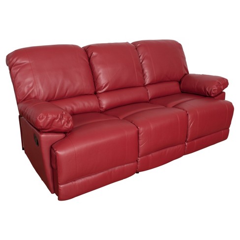 Lea Red Bonded Leather Reclining Sofa Corliving