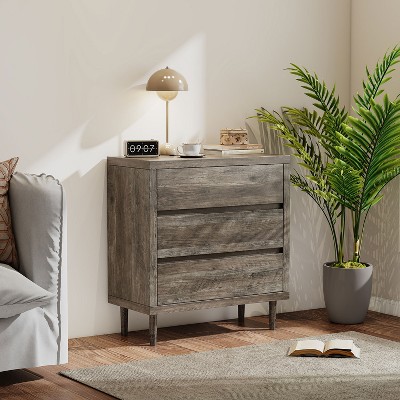 KTMBDW Farmhouse 3-Drawer Nightstand, Chest of Drawers for Bedroom, Wooden Bedroom Dresser with 3 Storage Drawers, Gray