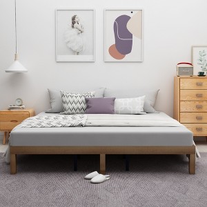 DOMETOUR Platform Bed Frame Queen Size Wood, No Box Spring Needed, Strong Wood Slat Support, Easy Assembly - 1 of 4