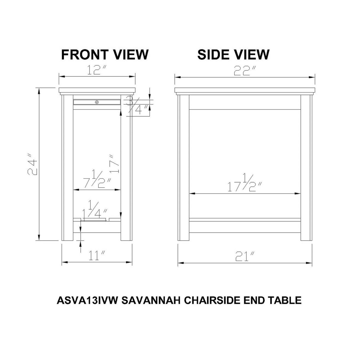 Savannah Chairside End Table with Pull Out Shelf Ivory with Natural Wood Top - Alaterre Furniture - thumbnail 5