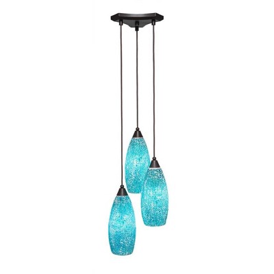 Toltec Lighting Europa 3 - Light Pendant in  Dark Granite with 5.5" Turquoise Fusion Shade