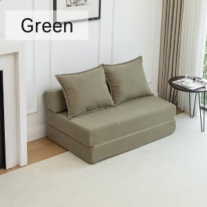 Hrinhom 47.6"W Corduroy Foldable Sofa Bed with 2 Pillows - 1 of 4