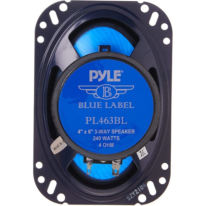 Pyle PL463BL Blue Label 4x6 Inch 240W 3 Way Triaxial Car Speaker Stereo, 120W RMS / 240W Max, Butyl Rubber Surround, 4 Ohm 89dB, Black, Set of 2, 3 of 7