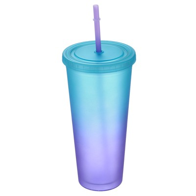 Unique Bargains Insulated Double Wall Tumbler with Lid and Straw