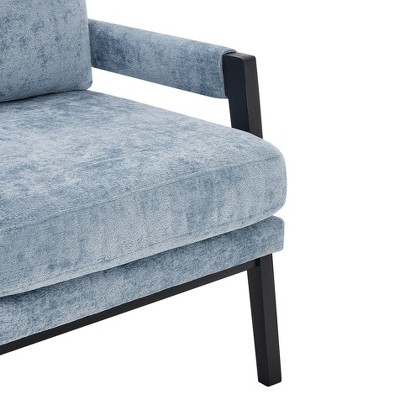 Blue Velvet Barrel Accent Chair with Wood Frame