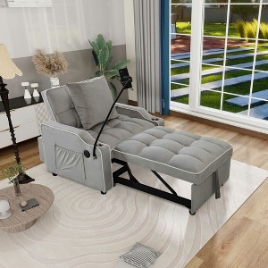 Resenkos 3-in-1 Convertible Sleeper Chair, Velvet Futon with Phone Holder, USB Ports, and Adjustable Recliner, - 1 of 4