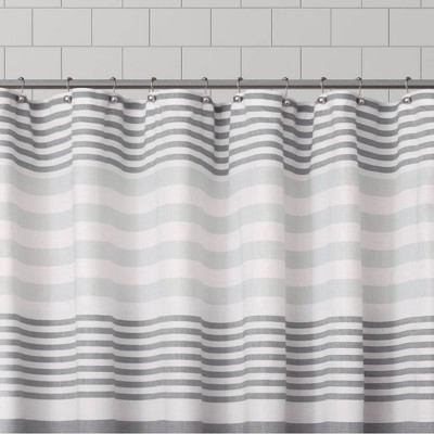Zenna Home Grey Striped Polyester Shower Curtain with Fringe