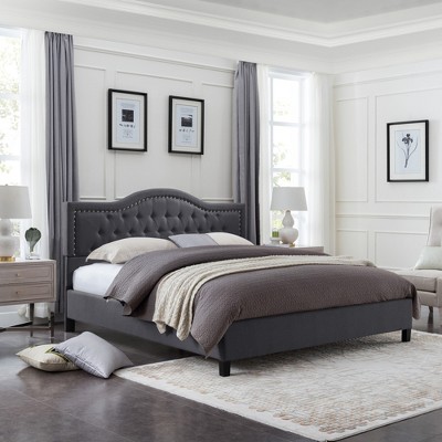 King Size Upholstered Platform Bed with Headboard for Bedroom