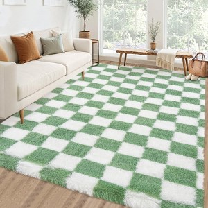 Checkered Runner Rugs Fuzzy Shag Runner Rug for Hallyway Non-Slip Ultra ...