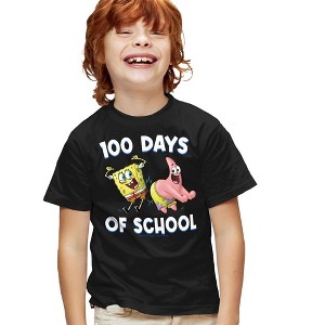 SpongeBob Patrick 100 Days of School Kids T Shirt for Youth Boys and Girls, Black - 1 of 4