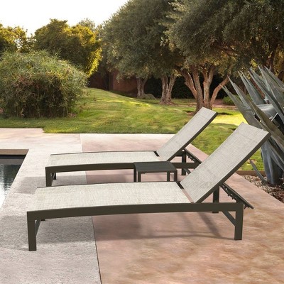 3pc Outdoor Aluminum Adjustable Curved Chaise Lounge Chairs & Table - Beige - Crestlive Products