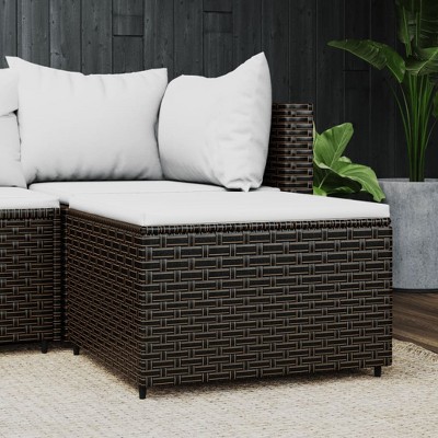 vidaXL Patio Footrest with Cushion Brown Poly Rattan