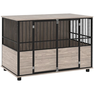 Gulches Dog Crate Furniture, Decorative Dog Kennel Indoor End Table with Double Doors, Multi-Purpose Pet Crate for Small to Large Dogs, 46"L, Walnut