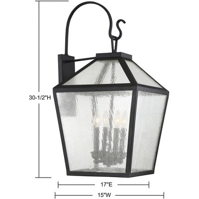 Woodstock Black 4-Light Outdoor Wall Lantern with Seeded Glass
