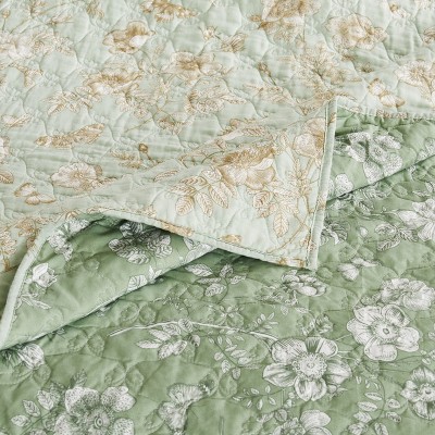 Olivia Mint Green Floral Cotton Reversible Throw Blanket