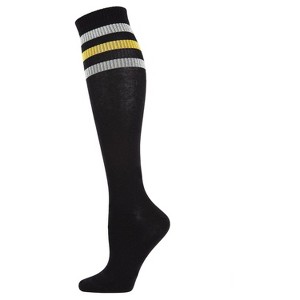 Memoi Women's Mod Stripe Knee High Glitter Tube Socks - 1 of 3