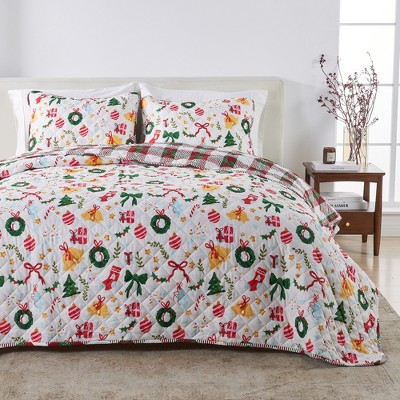 Cheerful Holiday Reversible Quilt Set with Shams - Great Bay Home