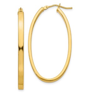 Black Bow Jewelry 3mm x 43mm 14k Yellow Gold Polished Flat Tube Large Oval Hoop Earrings - 1 of 4
