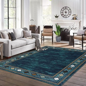 2x6 Modern Bordered Indoor Runner Rug, Machine Washable Runners, Contemporary Geometric Accent Rugs, Non Slip Non Shedding Carpet - 1 of 4