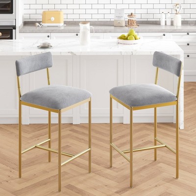 Bar Stools Set of 2, Kitchen Bar Stools with Footrest, Upholstered Bar Chairs with Back, Counter Height Bar Stools for Counter Bar