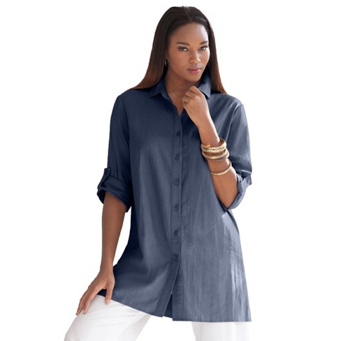 Jessica London Women's Plus Size Linen Tunic, 12 W - Navy : Target
