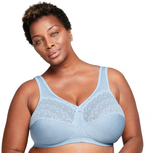 Glamorise Womens MagicLift Moisture Control Wirefree Bra 1064 Light Blue  Heather 50DD