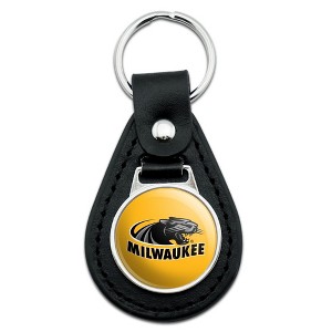University of Wisconsin Milwaukee Logo Black Leather Keychain - 1 of 4