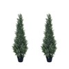 Set of 2 Potted Fake Cypress Trees Faux Cedar Pines Evergreen Plants for Indoor&Outdoors - 2 of 4