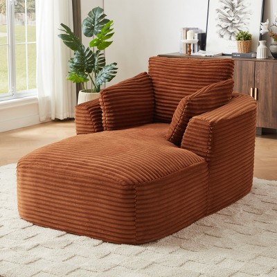 Oversized Corduroy Upholstered Chaise Lounge Sofa Chair, Comfy Sleeper Recliner with Thick Cushion for Living Room or Bedroom-The Pop Home