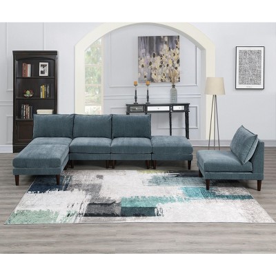 NicBex Couches for Living Room 6pcs Modular Sectional Sofa Set Modern Upholstered Sofa Couch 4x Armless Chairs 2x Ottomans, Grayish