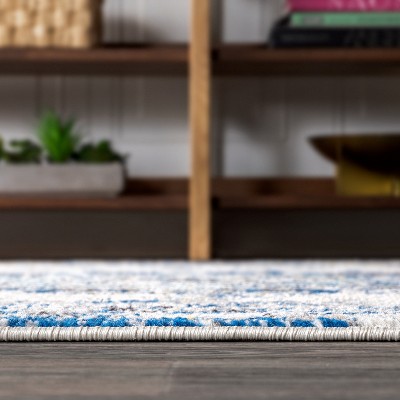 Ivory and Blue Persian Boho Vintage Medallion Area Rug