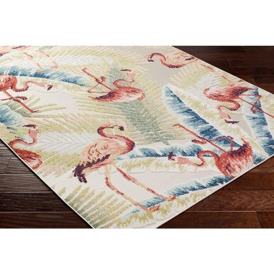 Tropical Flamingo Blue and Green Synthetic Area Rug 5'3" x 7'