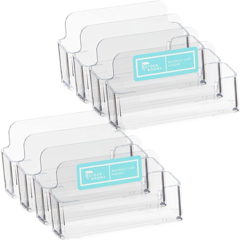 Stockroom Plus 8-Pack Clear Plastic Desktop Business Card Holder Name Card Display Stand, 3.75 x 1.8 x 1.15 in, 1 of 5