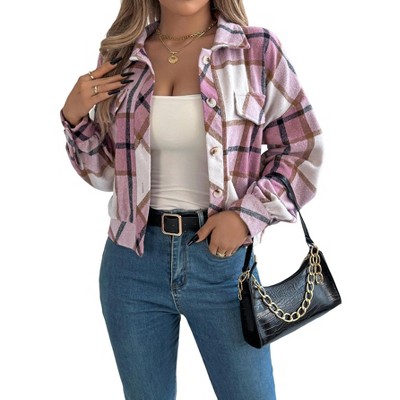 Women's Corduroy Long Sleeve Jacket Collared Button Down Casual Work Blazer Coat (Plaid Jackets: Flannels)