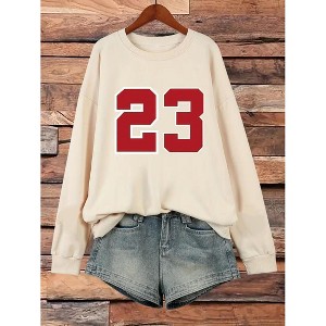 Women's Extended Size Printed Sweatshirt, Long - Sleeve Crew Neck Casual Sporty Pullover Apricot 3XL - 1 of 3