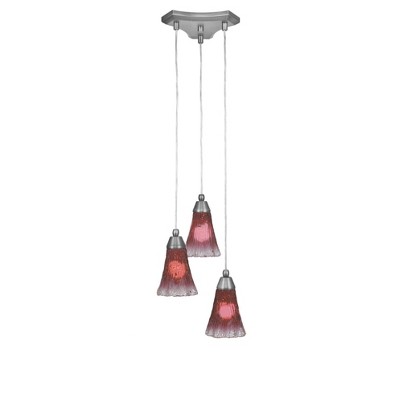 Toltec Lighting Europa 3 - Light Pendant in  Brushed Nickel with 5.5" Fluted Raspberry Crystal Shade