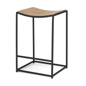 HomeRoots 26" Natural and Black Solid Wood and Iron Backless Counter Height Bar Chair - 1 of 4
