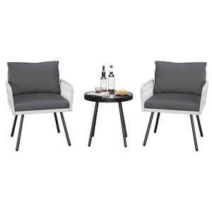 Patio Furniture Set, 2/4 PE Wicker Chairs with loveseat & Glass Top Coffee Table, Outdoor Couch Set with 5mm Cushions for Balcony - 1 of 4