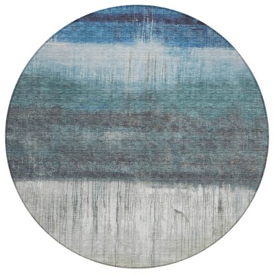 Blue And Gray Abstract Washable Indoor Outdoor Area Rug