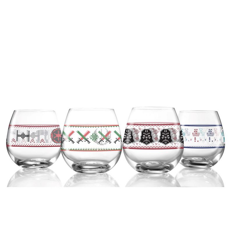 JoyJolt Star Wars Ugly Sweater Collection Stemless Drinking Glass - 15 oz - Set of 4, 1 of 8