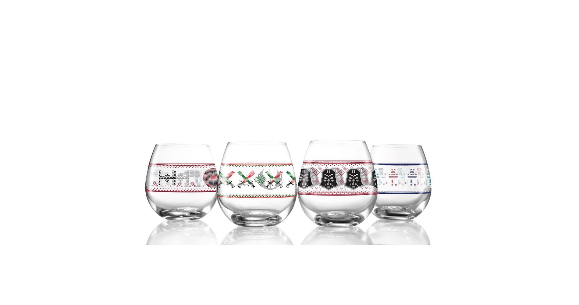 JoyJolt Star Wars Ugly Sweater Collection Stemless Drinking Glass - 15 oz - Set of 4