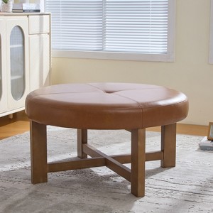Christopher Knight Home Alekseev 35" Round Ottoman with Rubber Wood Cross Base - 1 of 4