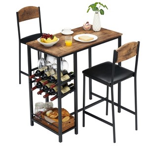 Whizmax Bar Table Set for 2 with Footrest, Kitchen Dining Table with 2 Upholstered Chairs, Small Space Counter Height Barstools for Counter Bar - 1 of 4
