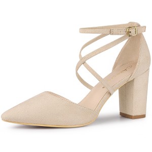 Allegra K Women's Pointed Toe Buckle Cross Strap Chunky Heels Pumps - 1 of 4