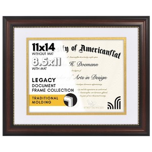 Americanflat Ornate 11x14 Diploma Frame in Beaded Mahogany, Certificate Frame with White and Gold Mat Displays - 1 of 4